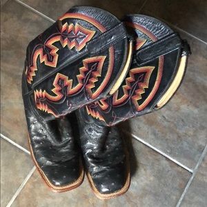 Anderson Bean Black Square Toed Ostrich Boots